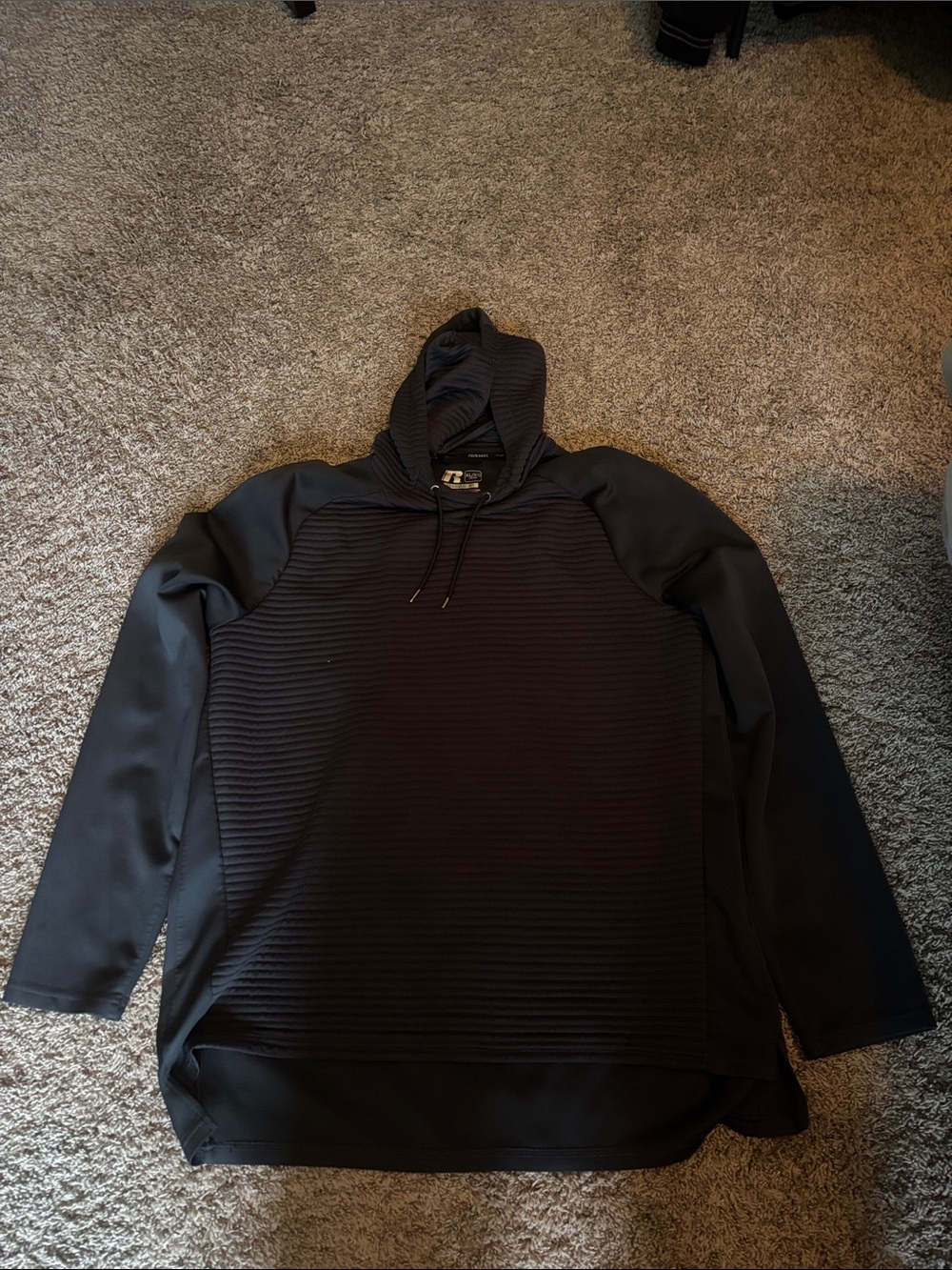 Russell Athletic Black Ribbed Hooded Pullover
